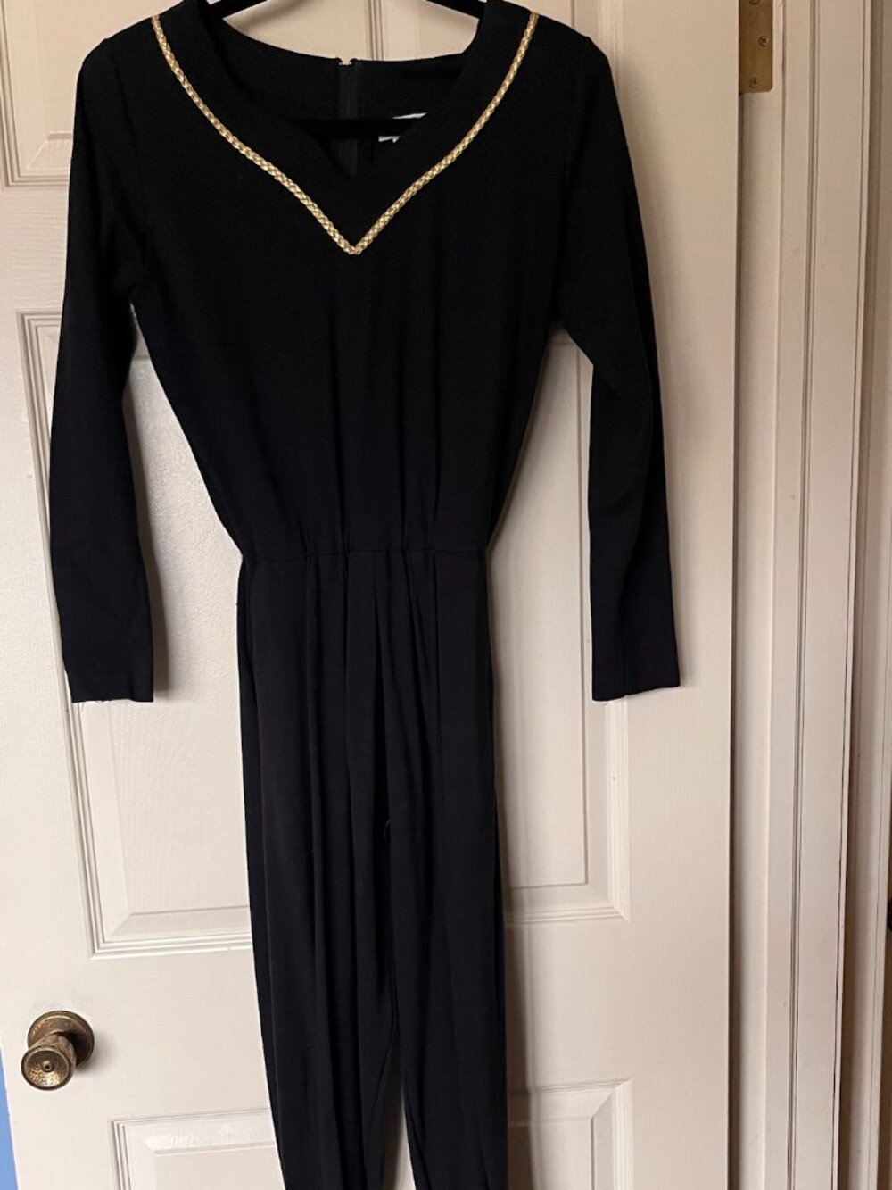 VTG 80'S FADS NWOT Women's S Black Jumpsuit with Gold Braid Trim